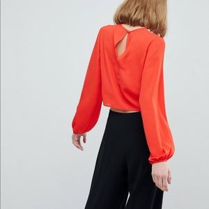 Bright Cajun red front tie sheer top